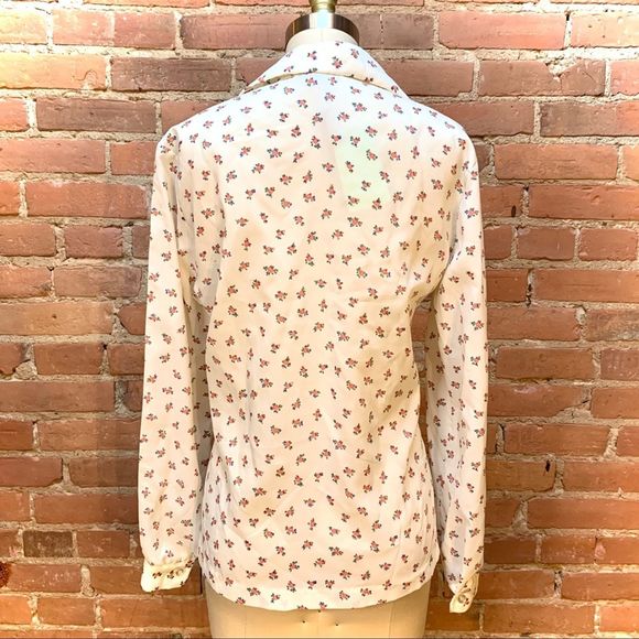 VINTAGE Sweet Cream Floral Blouse w/ Removable Tie - Picture 8 of 10